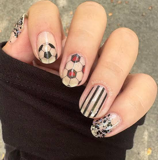 Nude Square Soccer Balls & Glitter Nude Square Soccer Balls & Glitter — Soccer Mom Nails