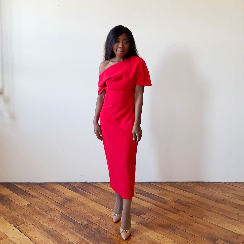 Red One-Shoulder Midi Dress: Bold Silhouette Red One-Shoulder Midi Dress: Bold Silhouette — Date Night Dresses