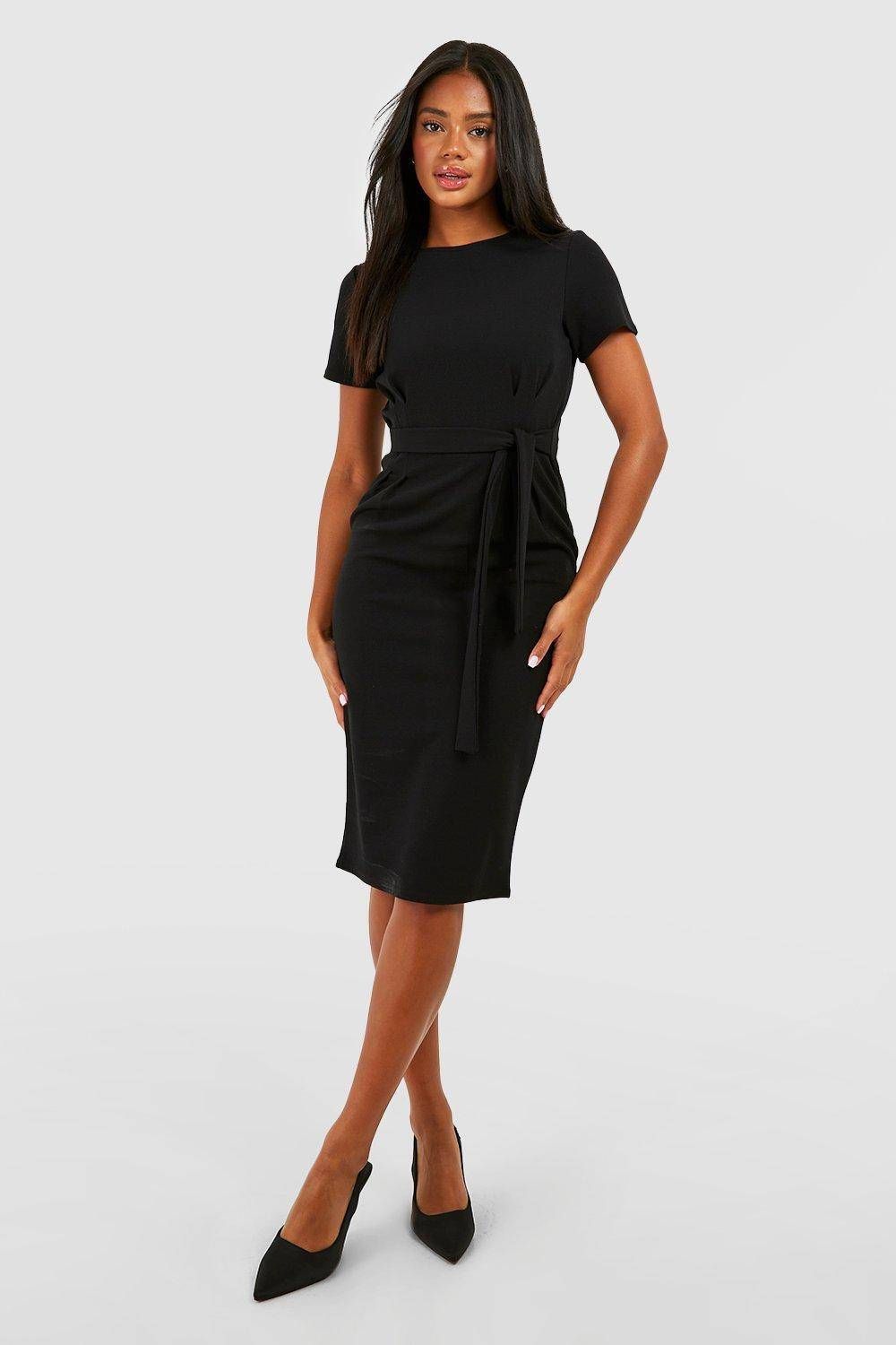 Knee-Length Pencil Dress with Tie Belt — Funeral Dresses