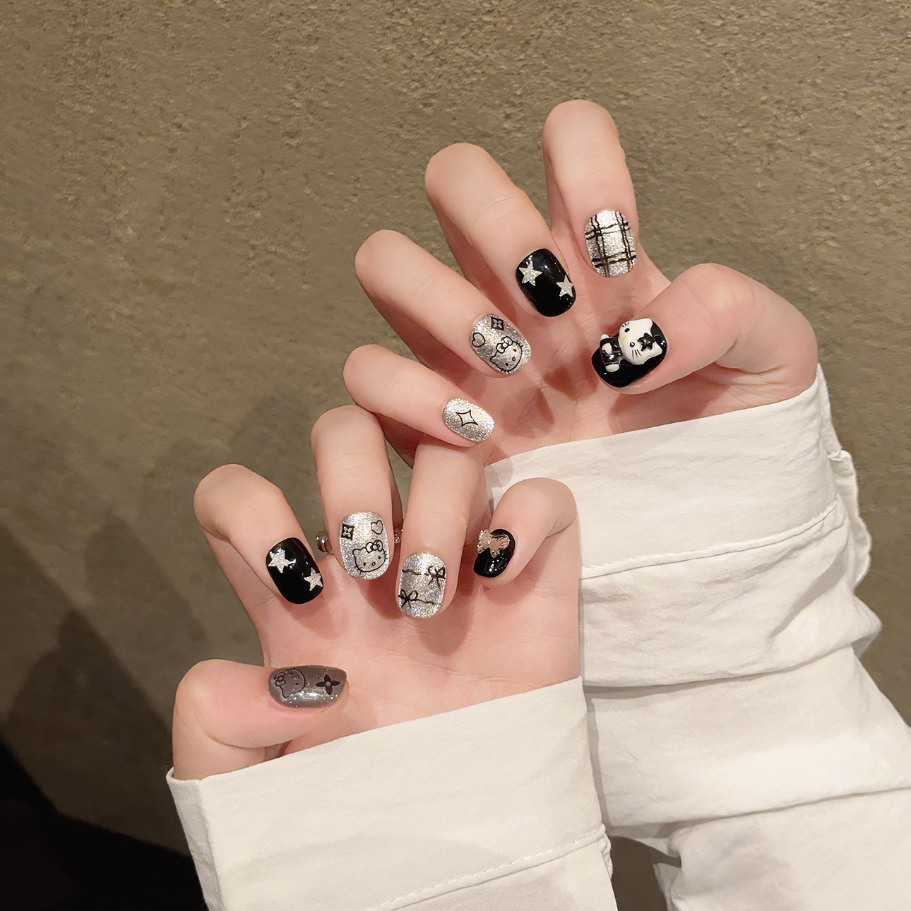 Edgy Black & Silver Hello Kitty Nails — Sanrio Nails