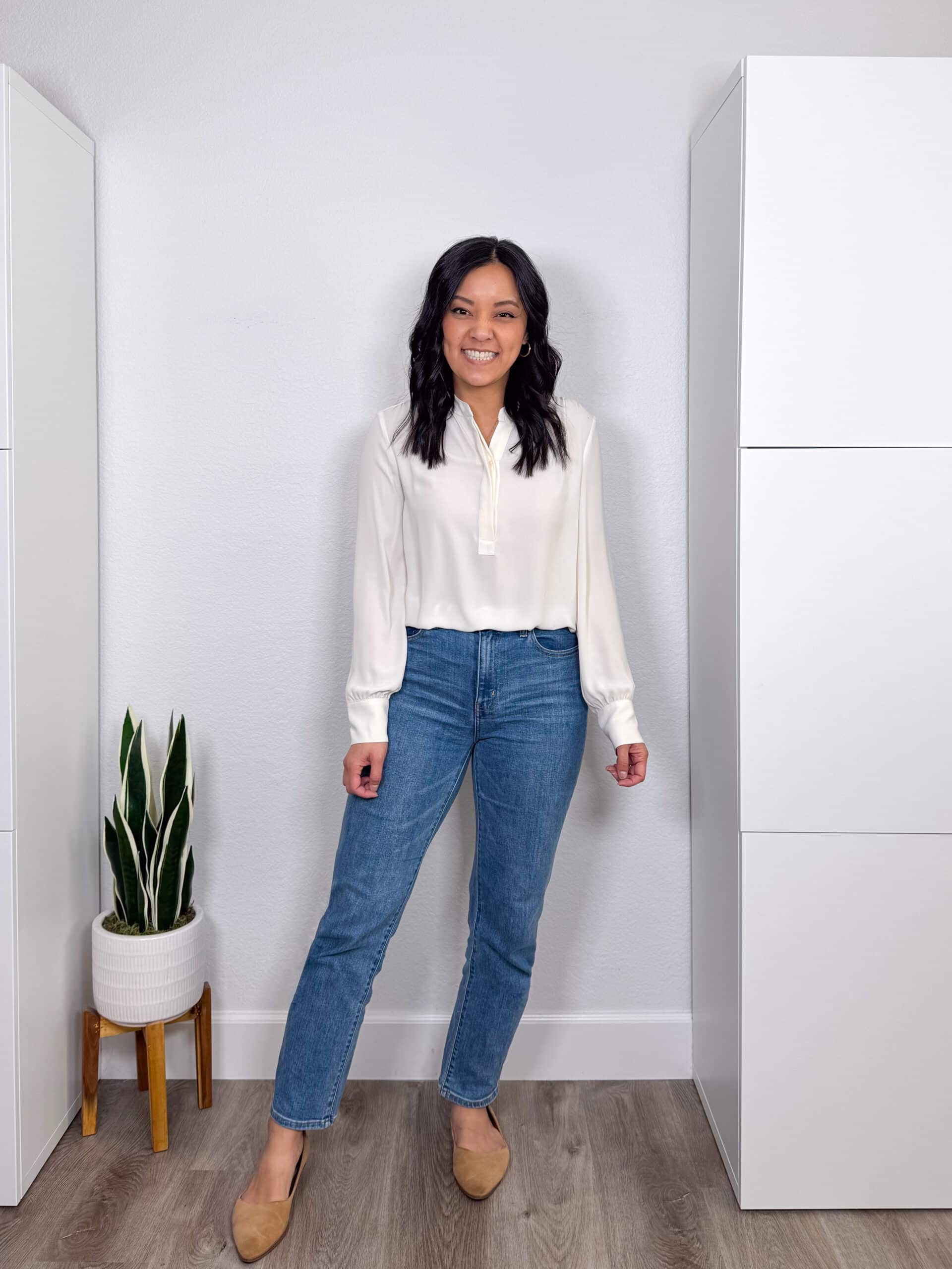Classic White Blouse and Straight Leg Jeans — Straight Leg Jeans Outfits