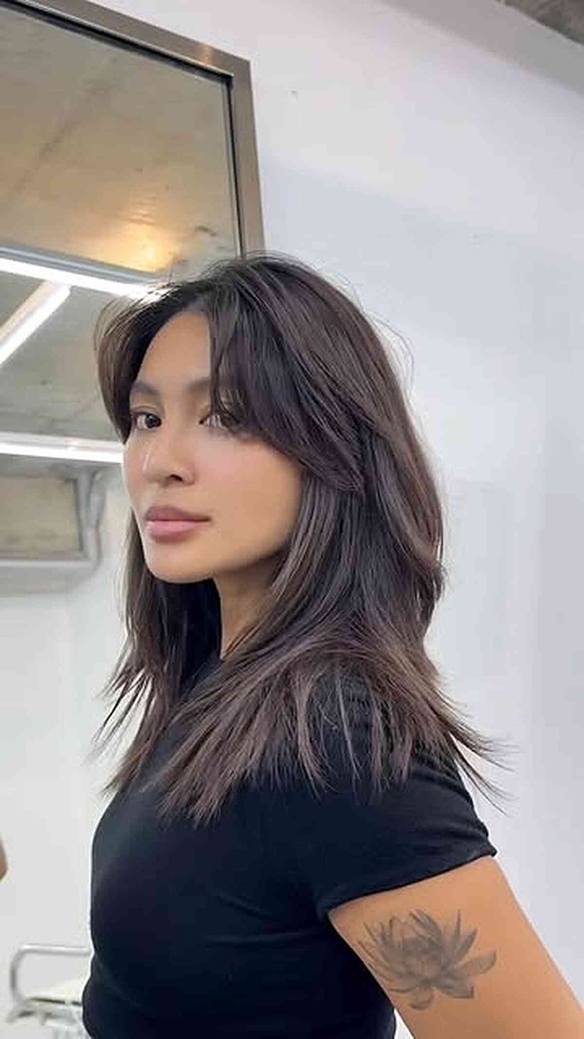 Dark Brown Collarbone Length Layers Dark Brown Collarbone Length Layers — Medium Length Layered Hair