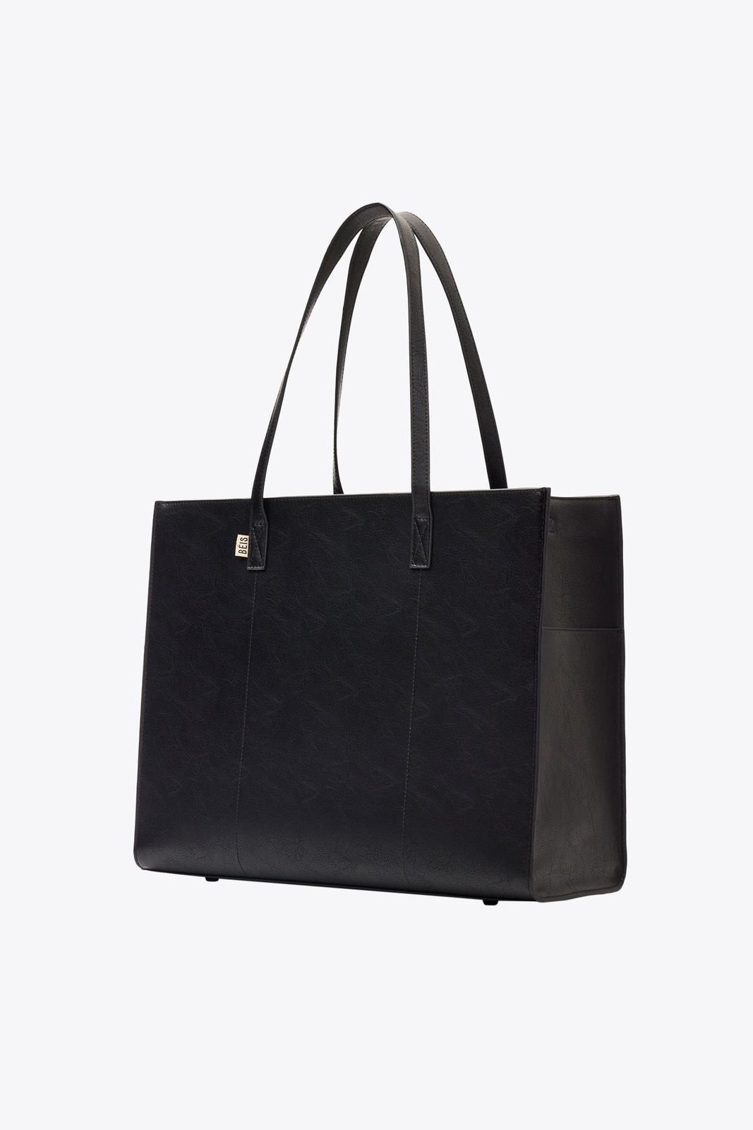 Minimalist Black Faux Leather Tote — Laptop Bags for Women