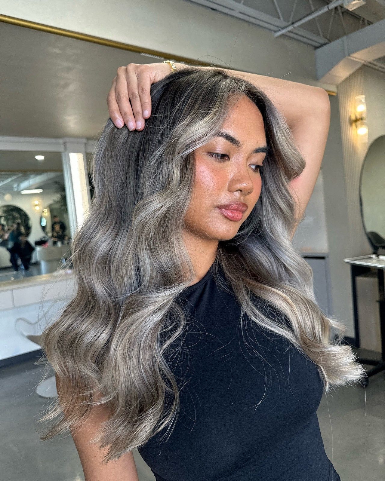 Mid-Back Ash Blonde Balayage