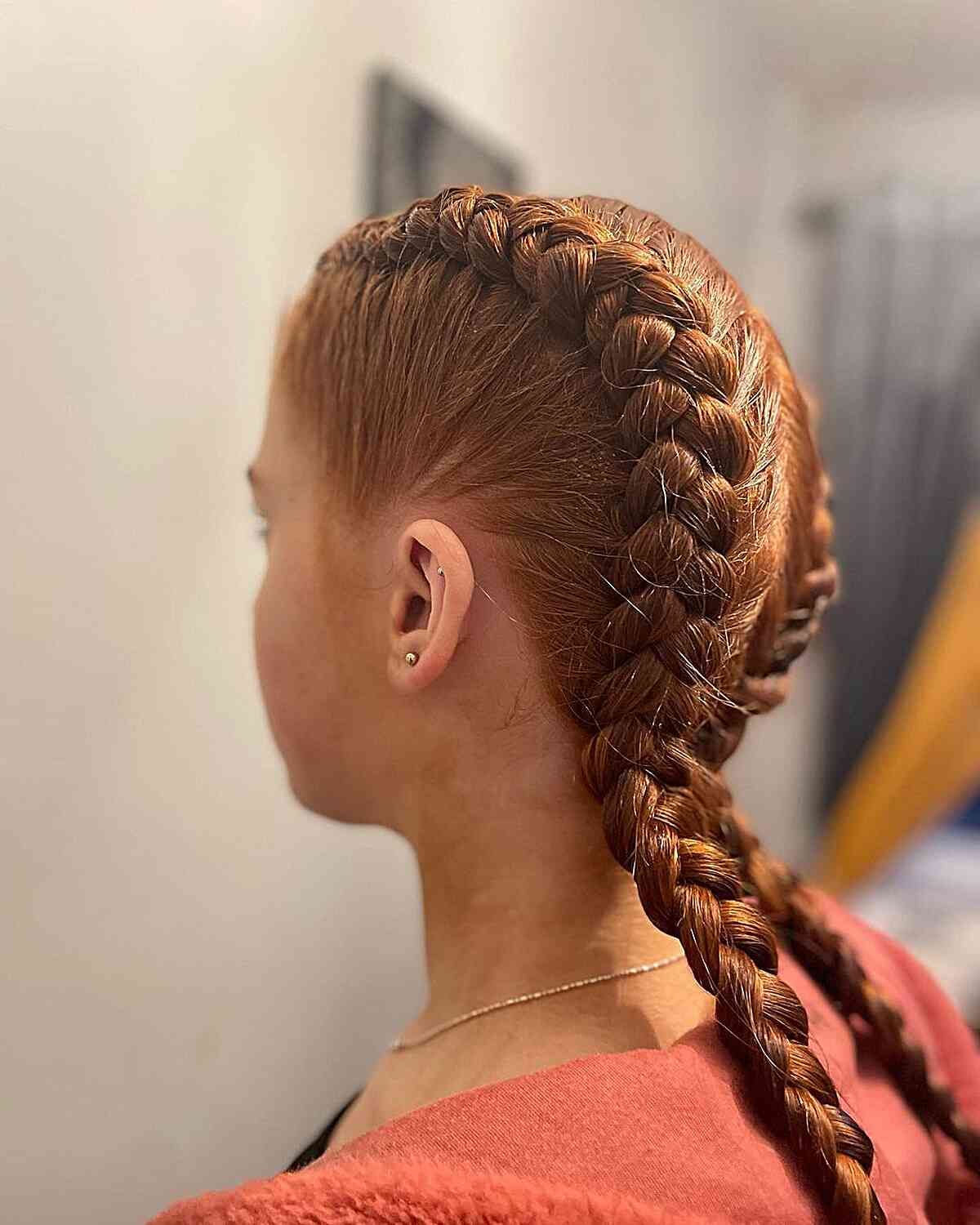 Reddish Brown Dutch Braids Reddish Brown Dutch Braids — Softball Hairstyles