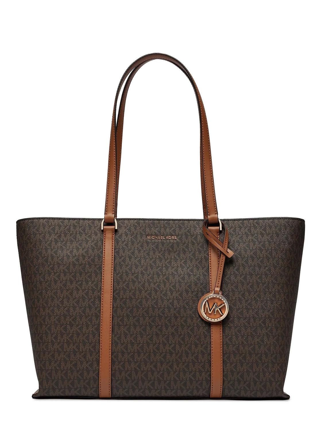 Brown Leather Tote with Bright Pink Pants and White Tee — Michael Kors Bag Outfits