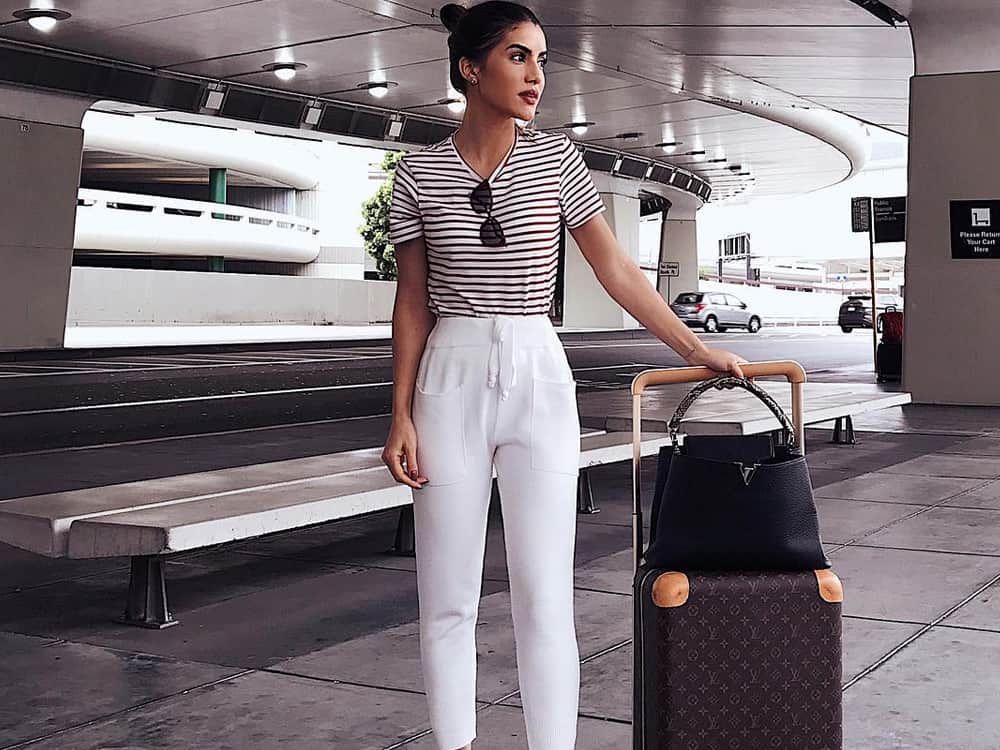 Striped Tee with High-Waisted Trousers — Long Flight Outfits