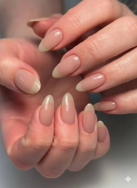 Sheer Pink Pale Yellow French Almond Nails Sheer Pink Pale Yellow French Almond Nails — Gym Nails