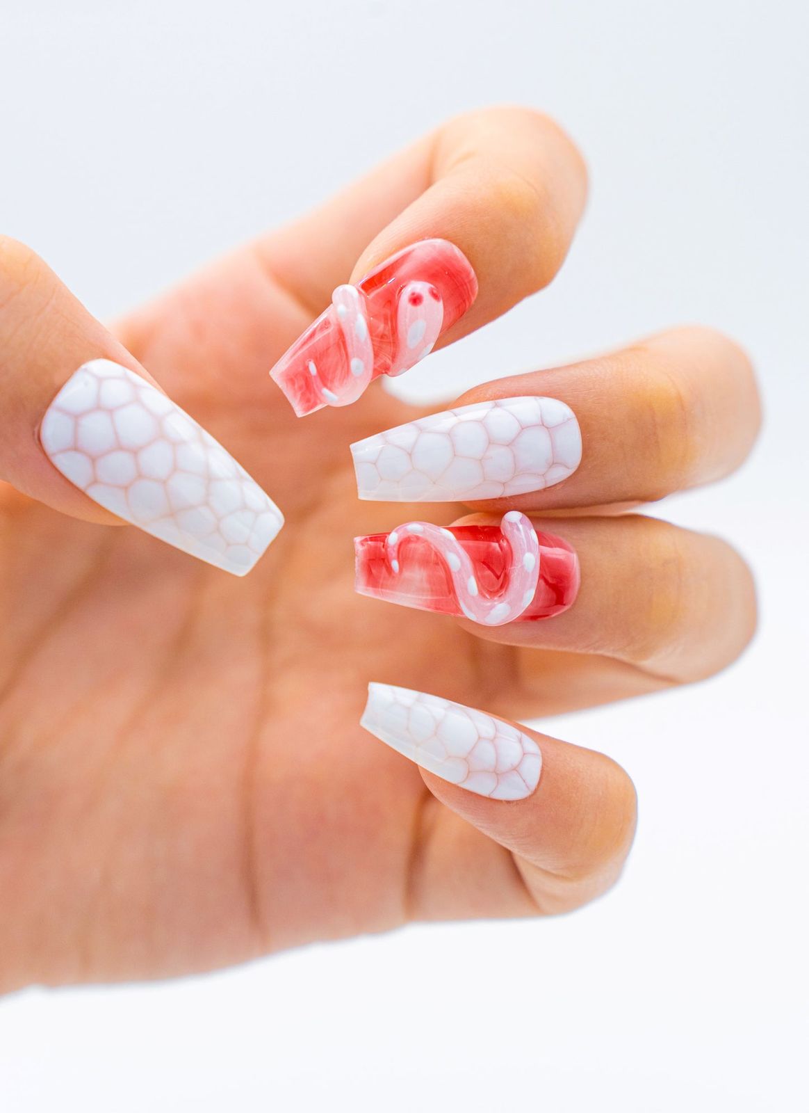 Long Coffin Pink Jelly 3D Snake Long Coffin Pink Jelly 3D Snake — Snake Print Nails