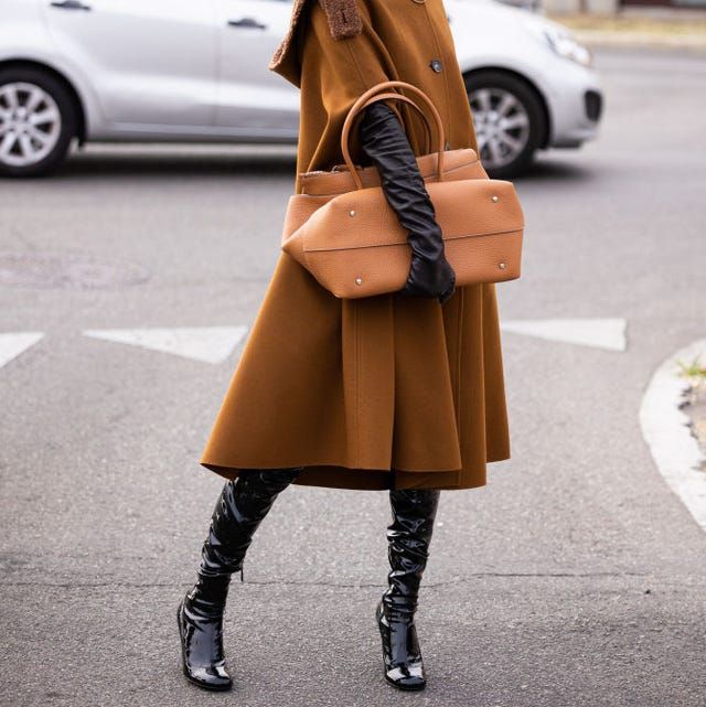 Structured Tan Handbag with Patent Boots Structured Tan Handbag with Patent Boots — Work Bags for Women