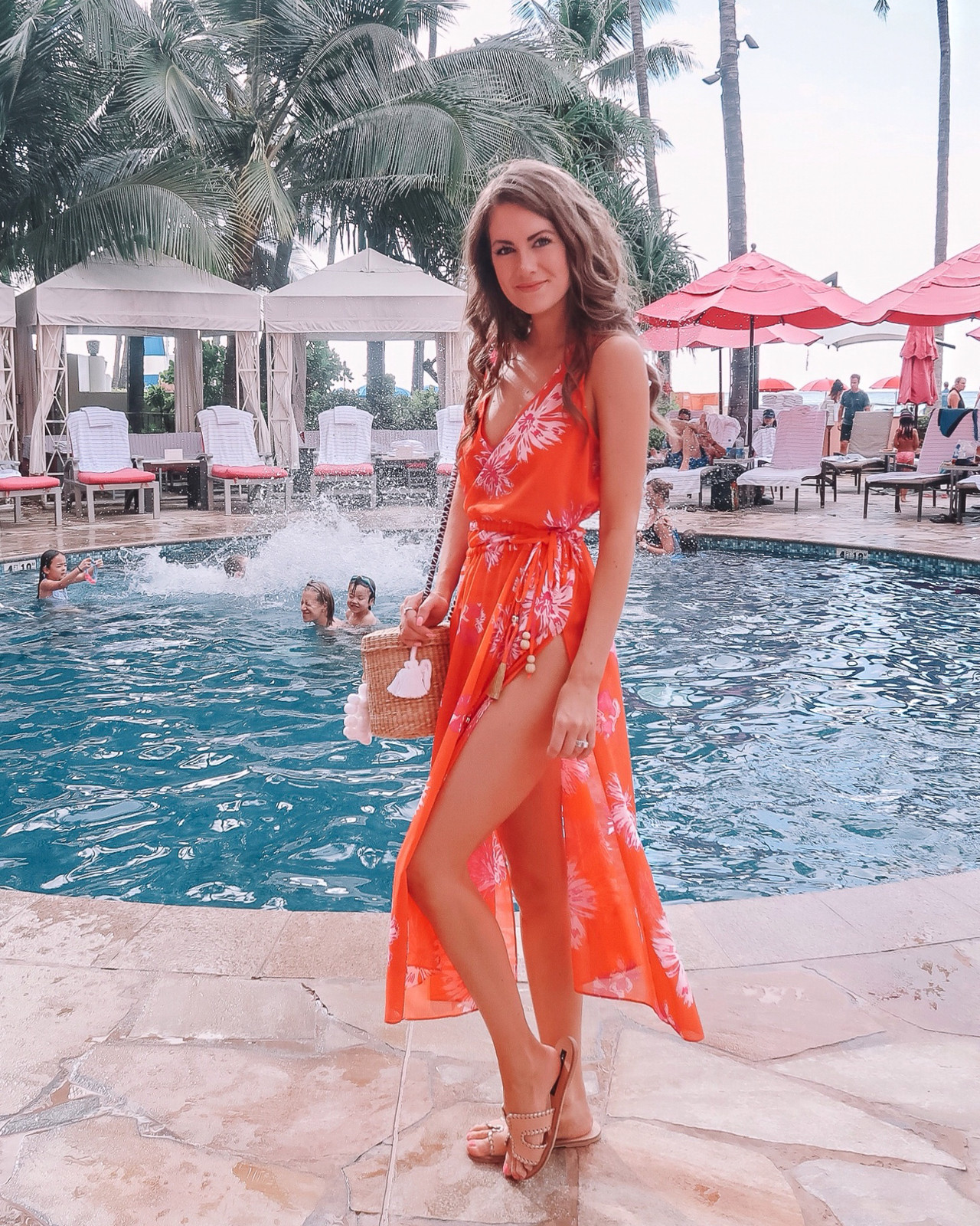 Vibrant Orange Floral Maxi Dress for Poolside Glamour Oahu Outfits