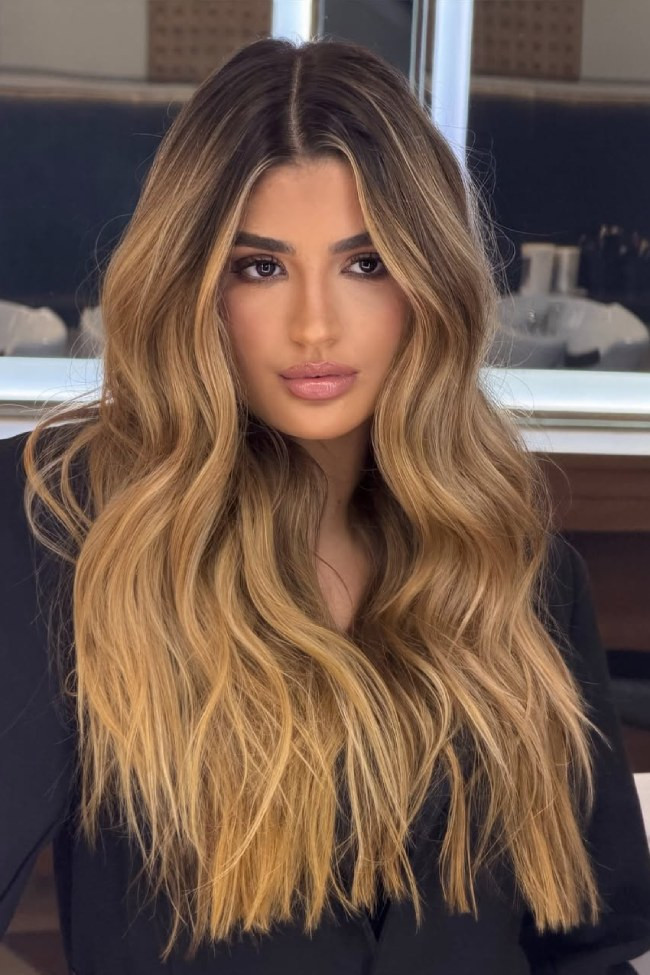 Dark Brown with Honey Beige Balayage — Honey Brown Hair