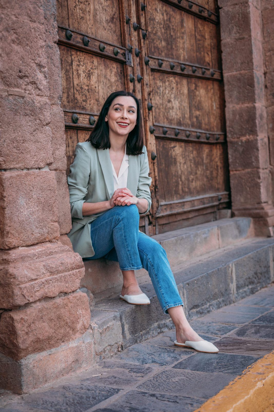 Sage Green Blazer for Elevated Casual Travel — Peru Outfits