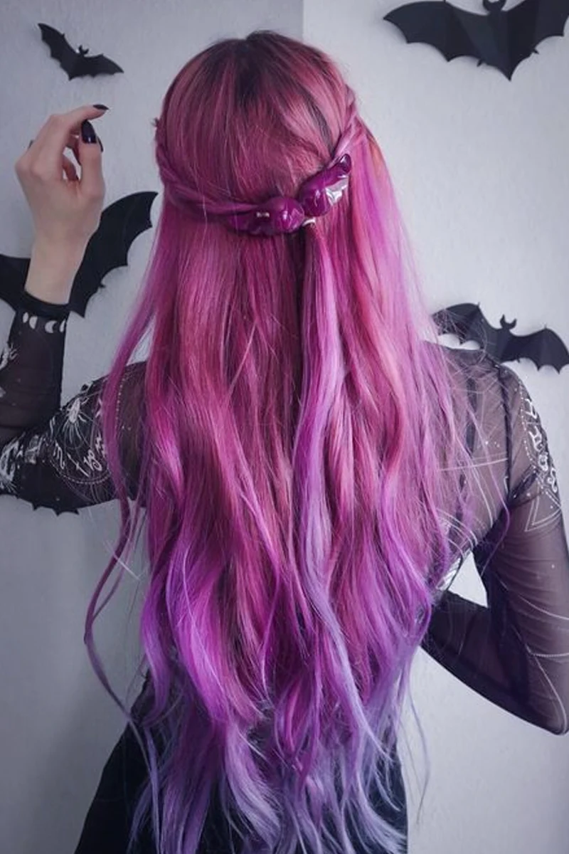 Vibrant Pink and Purple Ombre Waves Vibrant Pink and Purple Ombre Waves — Aesthetic Hairstyles