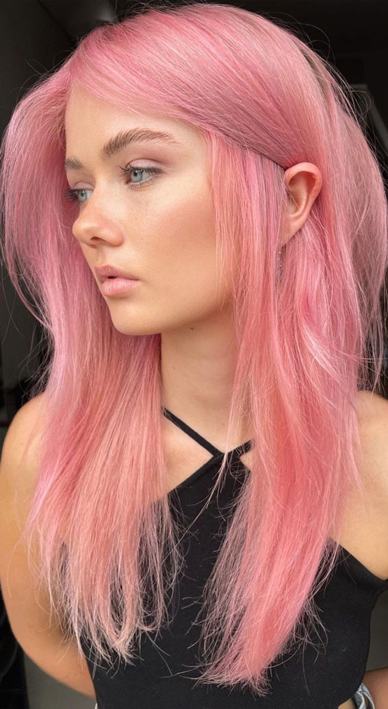 Shoulder Length Soft Pink Straight Shoulder Cut Shoulder Length Soft Pink Straight Shoulder Cut — Light Pink Hair