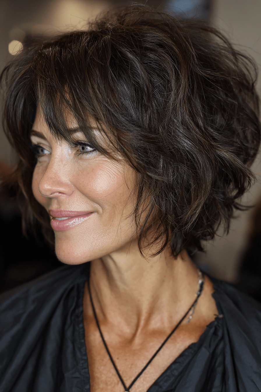Dark Brown Wavy Shag Bob — Hairstyles for Short Hair