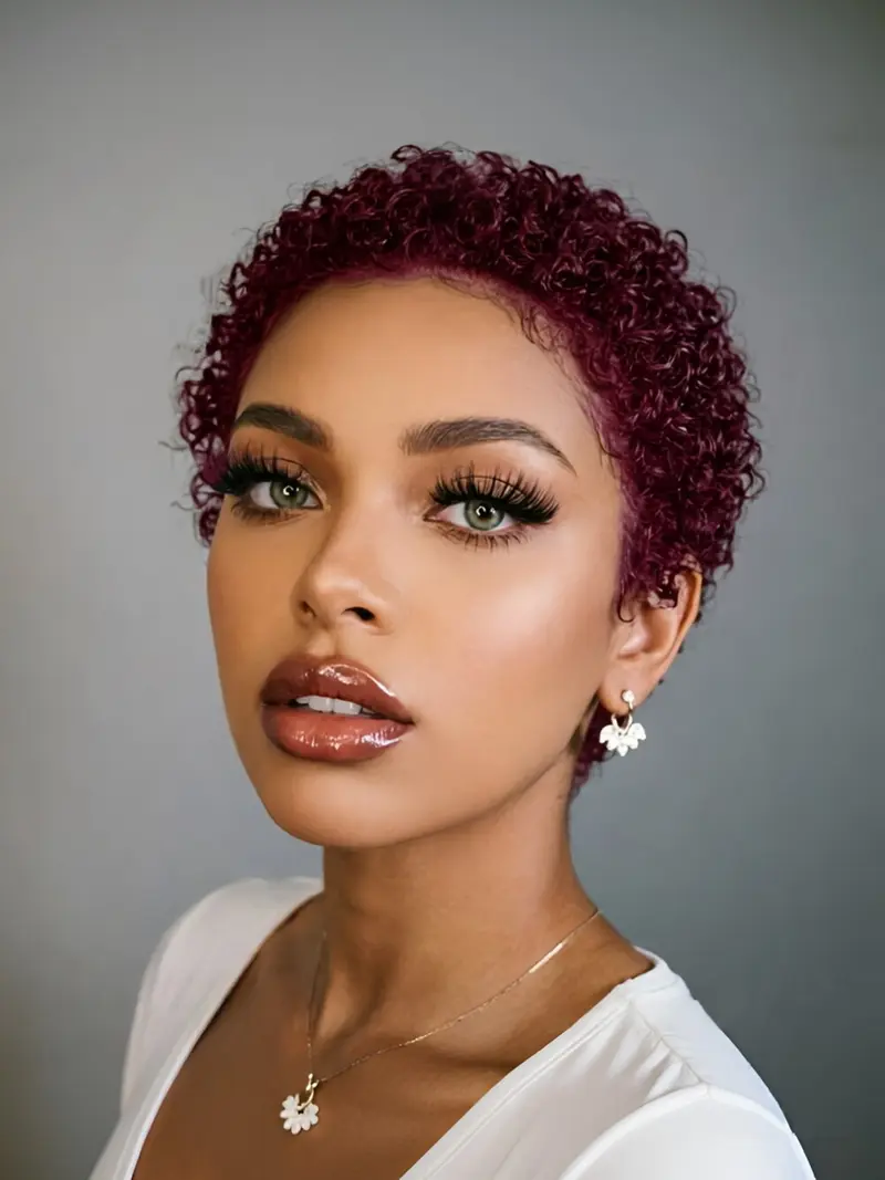Vibrant Burgundy Curly Pixie Vibrant Burgundy Curly Pixie — Wig Hairstyles