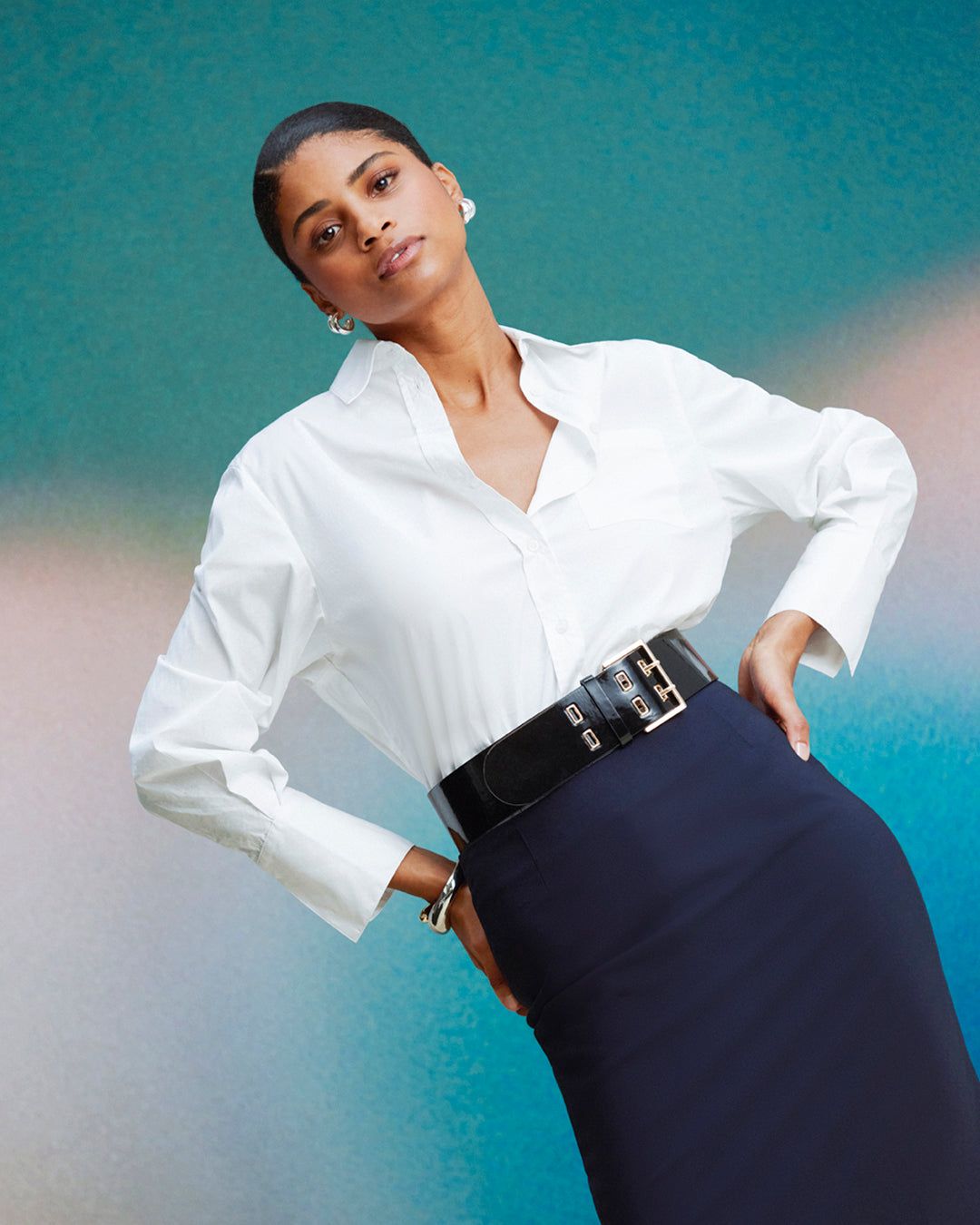 Champagne Satin Pencil Skirt with Cropped Jacket — Pencil Skirt Outfits