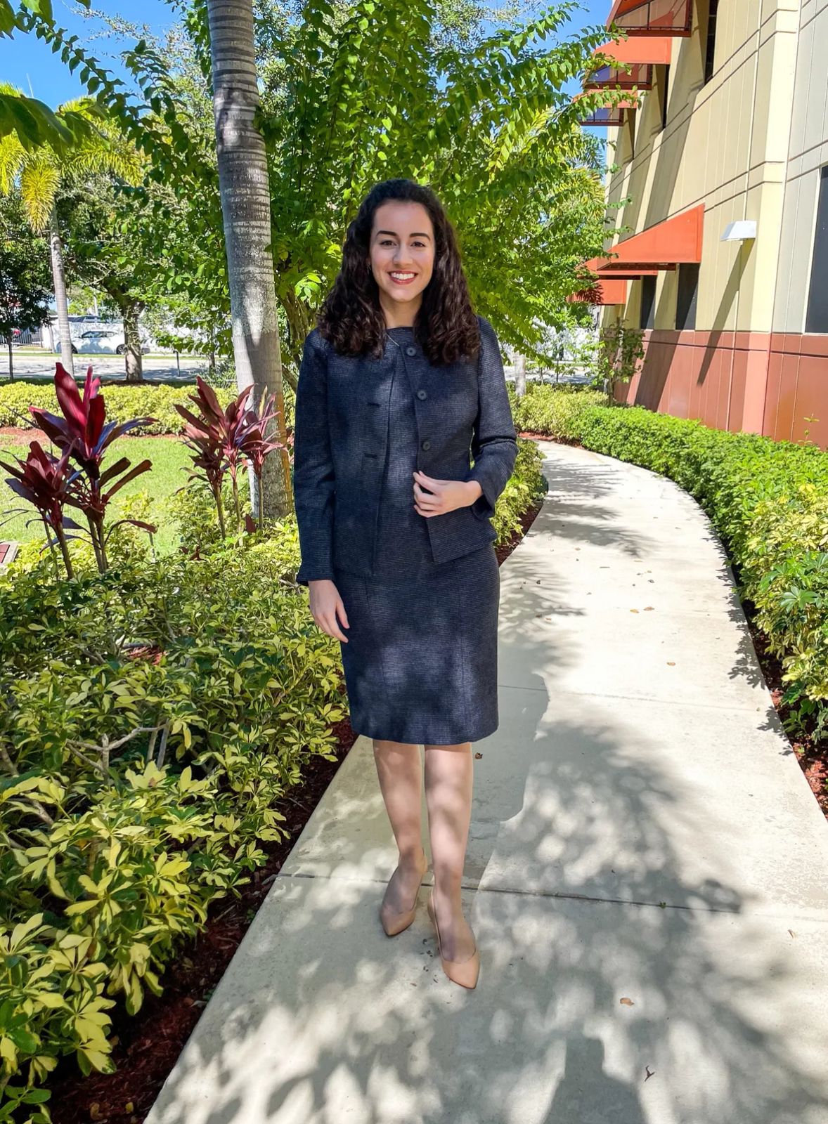 Dark Grey Textured Skirt Suit with A-Line Skirt Dark Grey Textured Skirt Suit with A-Line Skirt — Lawyer Outfits