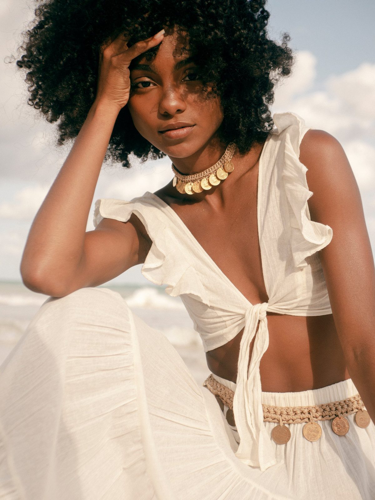 Bohemian White Set with Embellished Details — Tulum Outfits