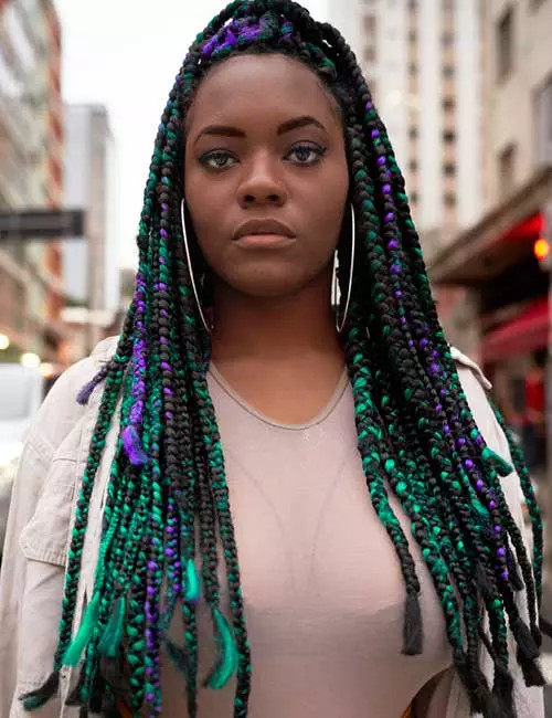 Jumbo Box Braids with Colorful Accents — Purple Braids
