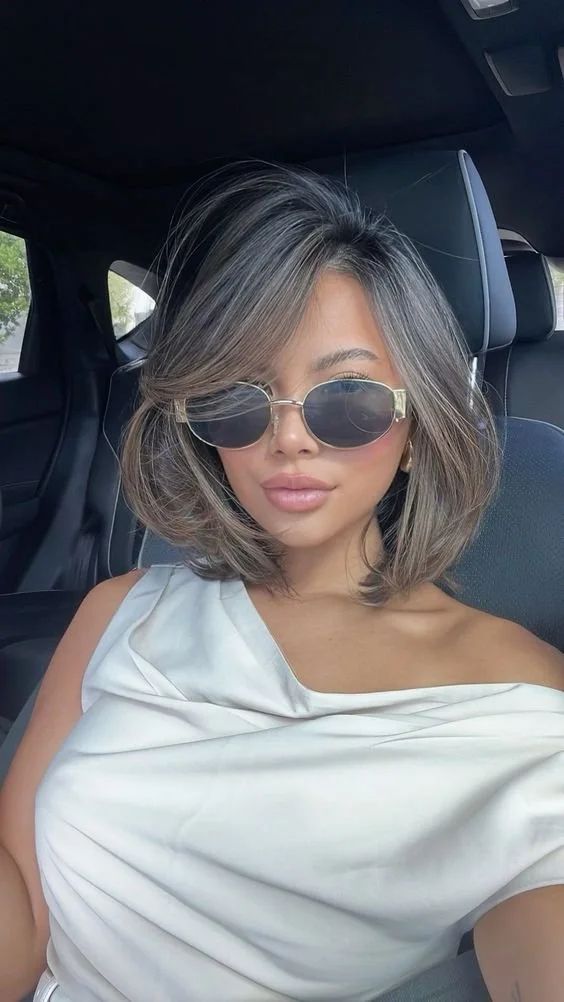 Chin Bob Blowout With Curtain Bangs Chin Bob Blowout With Curtain Bangs — Blowout Natural Hair