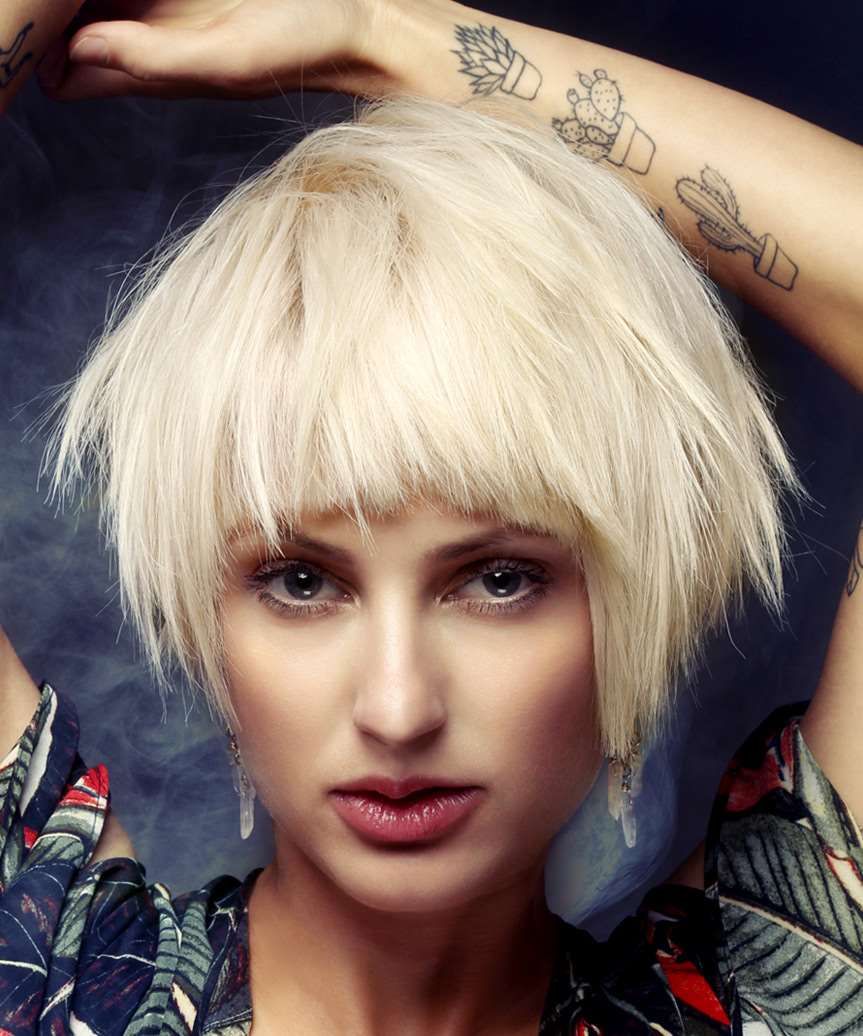 Platinum Bob With Blunt Bangs — Short Shag