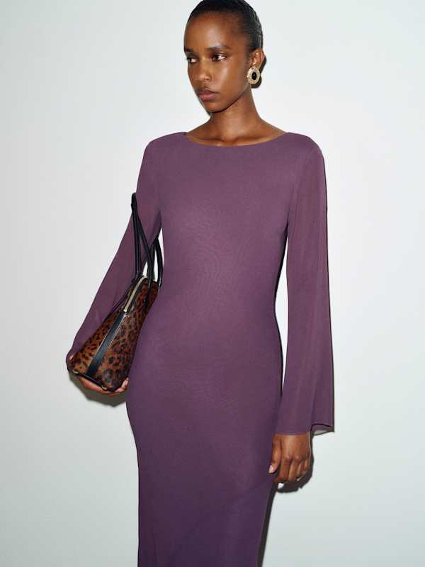 Purple Jersey Midi with Subtle Flared Sleeves — Long Sleeve Dresses