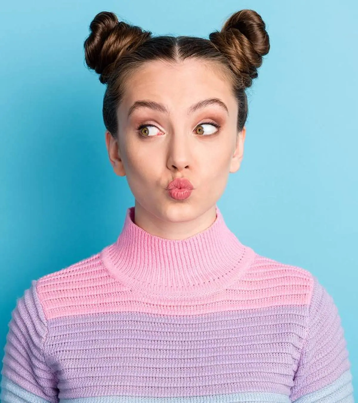 Neat Brown Wavy Space Buns — Space Buns Natural Hair