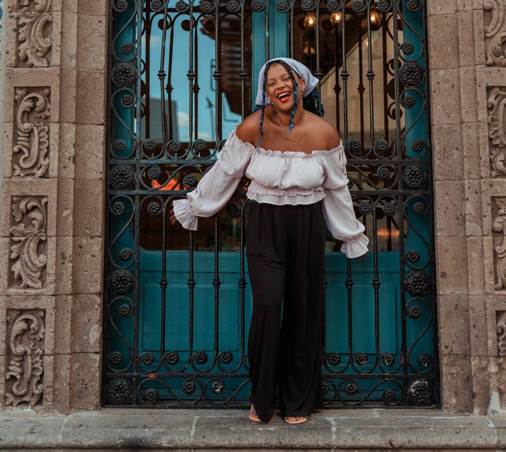 Ruffled Off-the-Shoulder Blouse with Wide-Leg Pants — Mexico City Outfits
