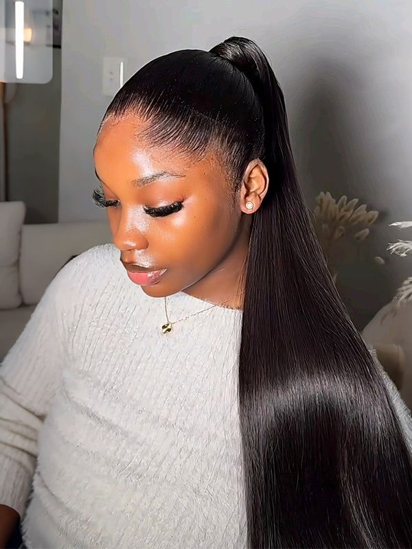 Sleek Straight Long Black Ponytail — Wrap Around Ponytail