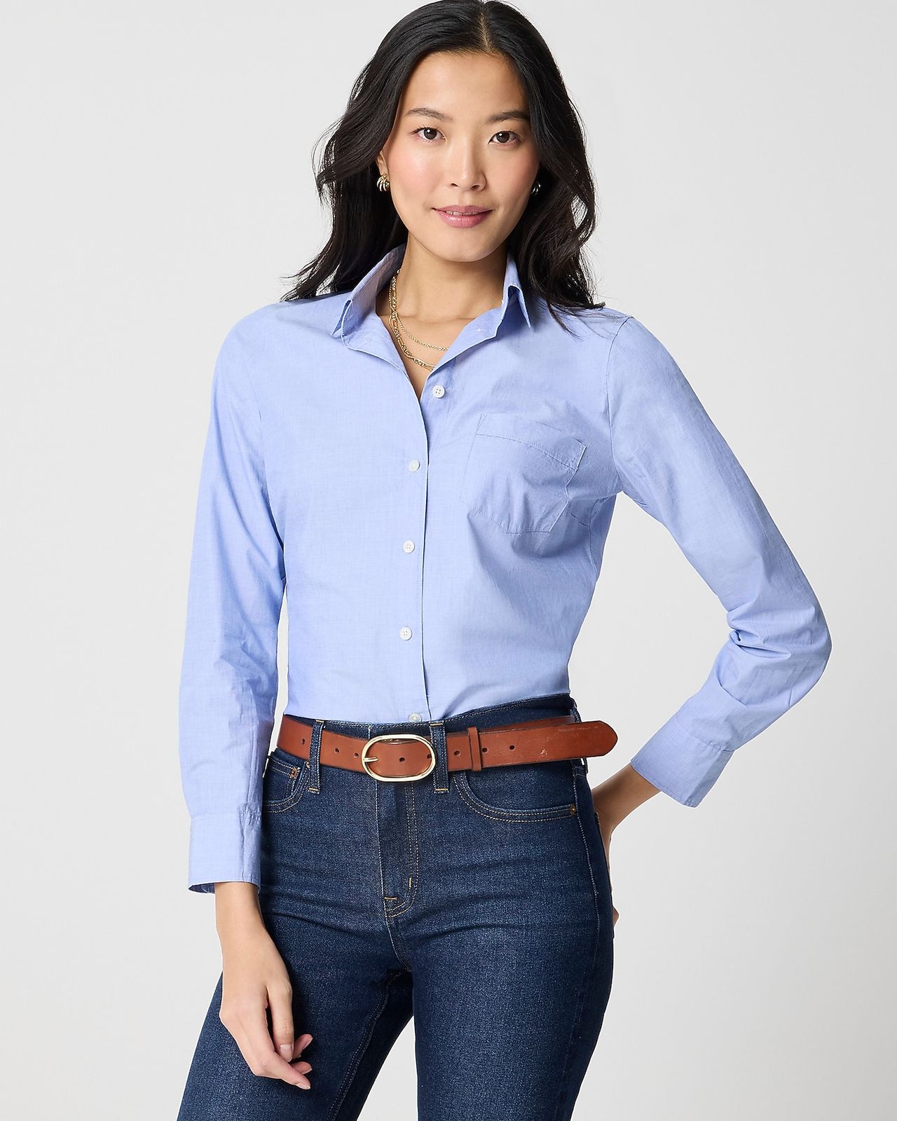 Classic Blue Cotton Button-Up with Dark Wash Jeans — Button Up Shirts