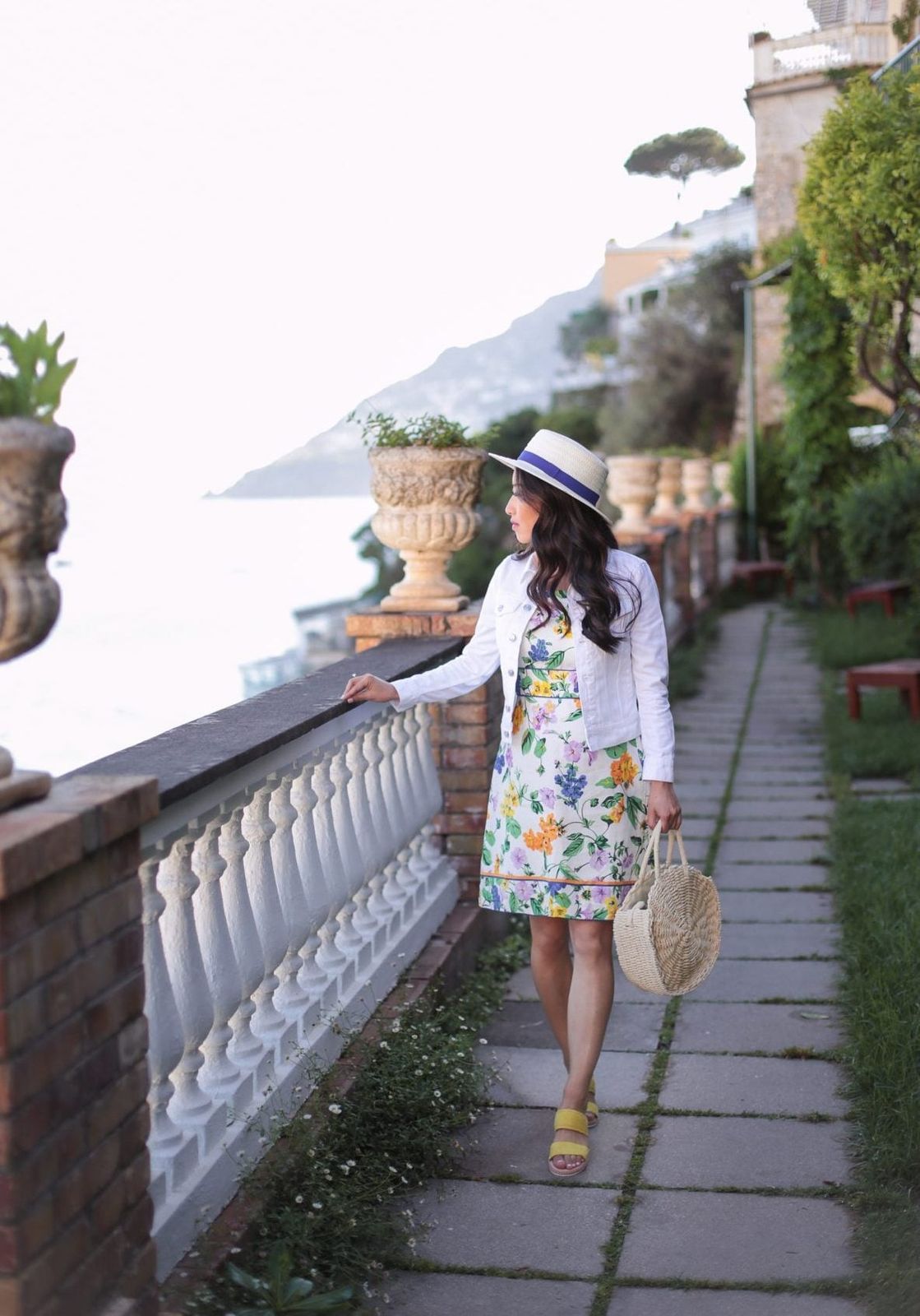Denim Jacket Over Floral Dress for Daytime Adventures — Amalfi Coast Outfits