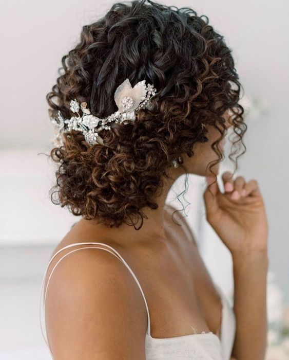 Textured Updo With Bridal Accessory Textured Updo With Bridal Accessory — Wedding Hairstyles for Curly Hair