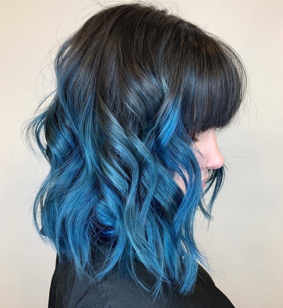 Collarbone Lob With Blunt Bangs — Dark Blue Hair