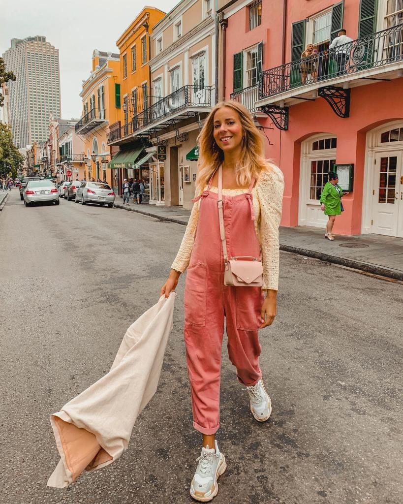 Pink Denim Overalls with a Yellow Puff-Sleeve Top Pink Denim Overalls with a Yellow Puff-Sleeve Top — New Orleans Outfits