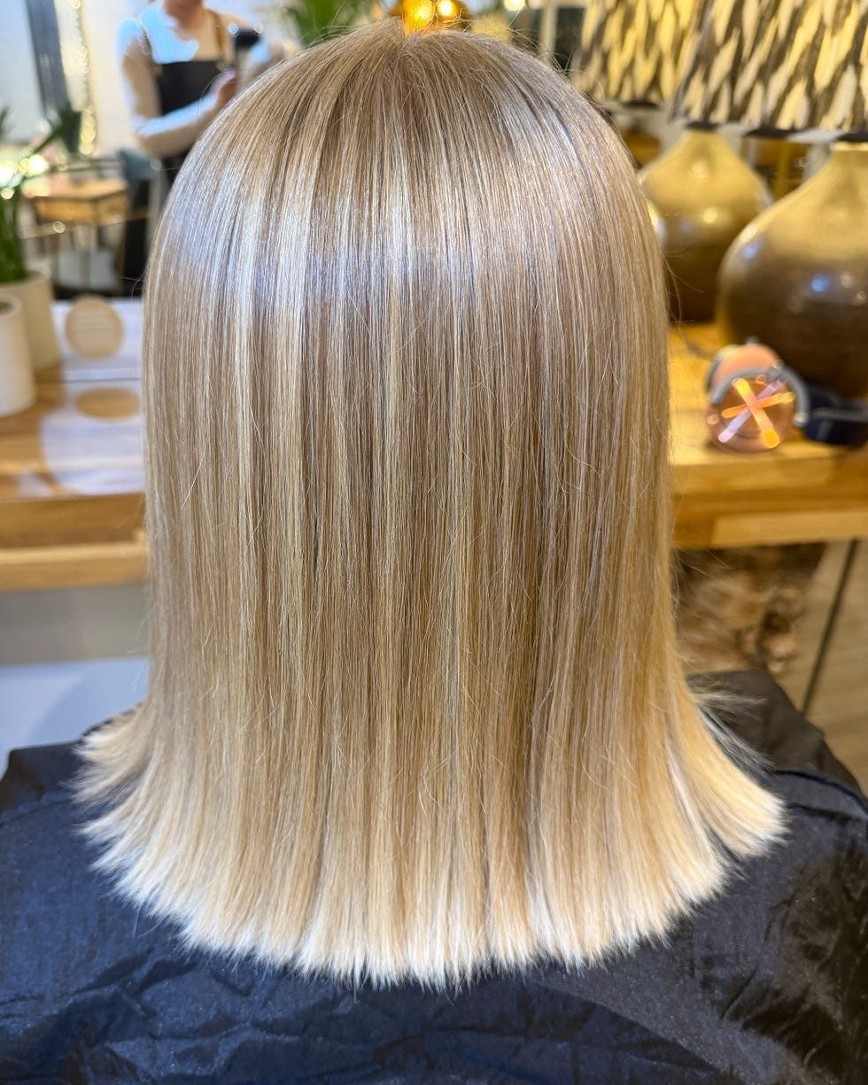 Sleek Chin Length Blonde Bob Sleek Chin Length Blonde Bob — Butter Blonde