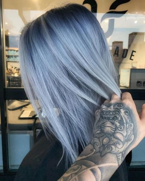 Shoulder Bob with Icy Blue Ends — Pastel Blue Hair