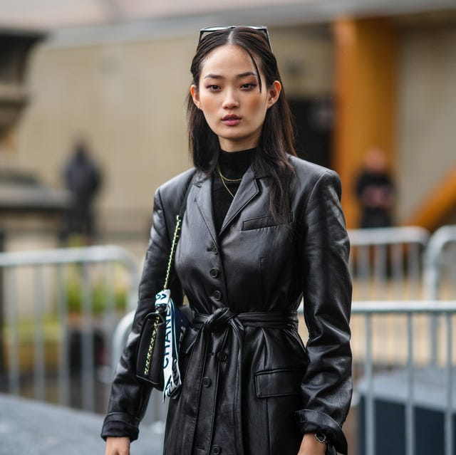 Belted Black Leather Trench Coat for Chic Events — Leather Jacket Outfits