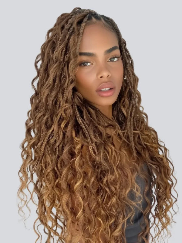 Wavy Brown Braids with Lighter Highlights — Brown Knotless Braids