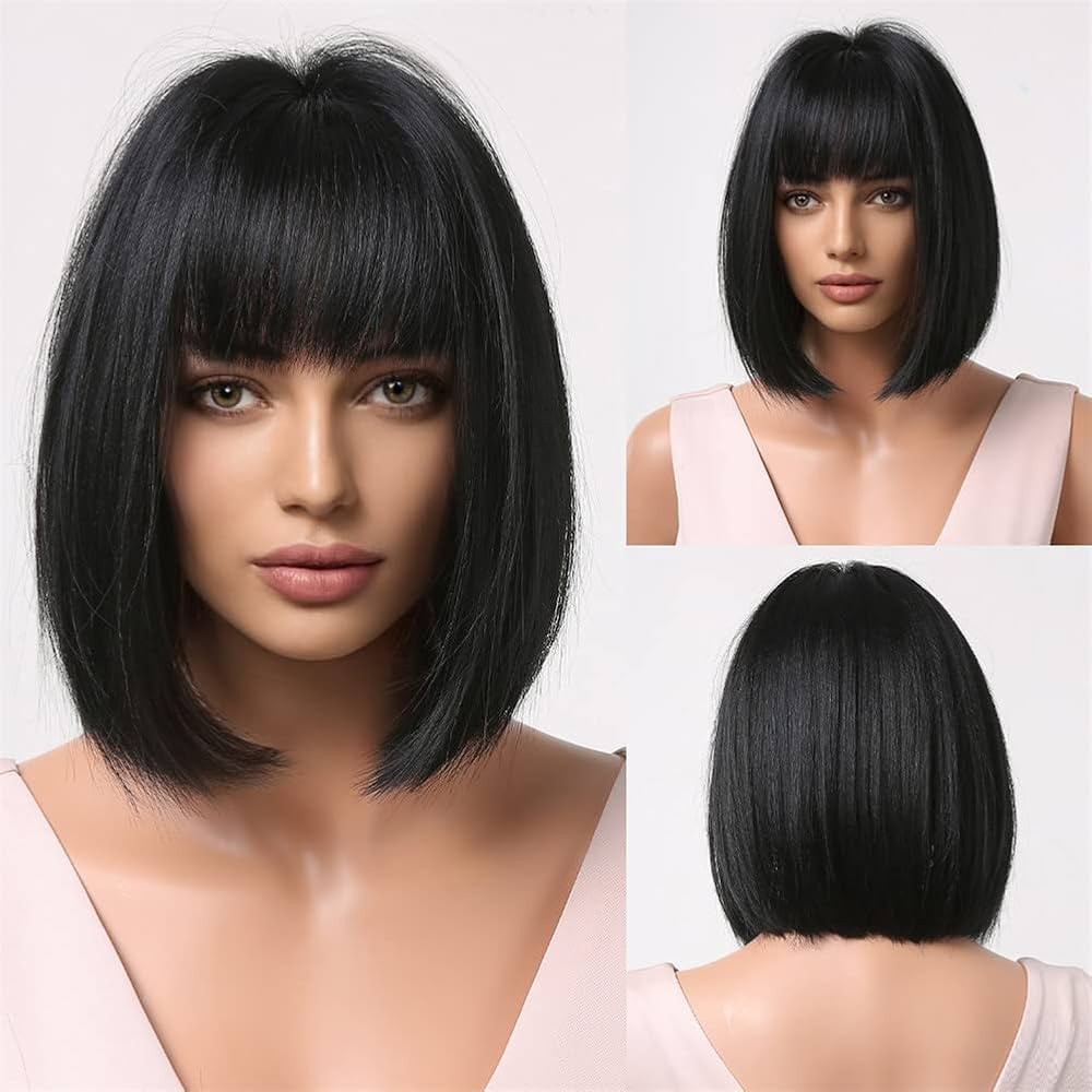 Chin Length Bob With Blunt Bangs and Highlights Chin Length Bob With Blunt Bangs and Highlights — Bob Wig Styles