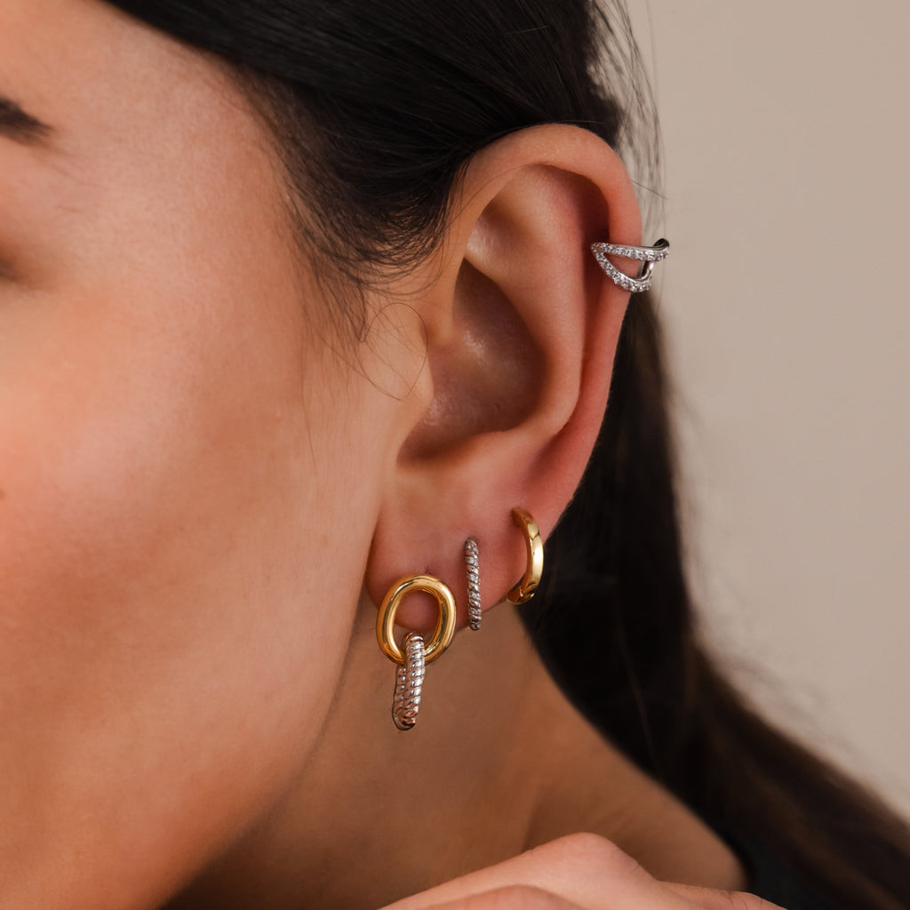 Mixed Metal Ear Cuffs and Linked Hoops Mixed Metal Ear Cuffs and Linked Hoops — Mixed Metal Jewelry