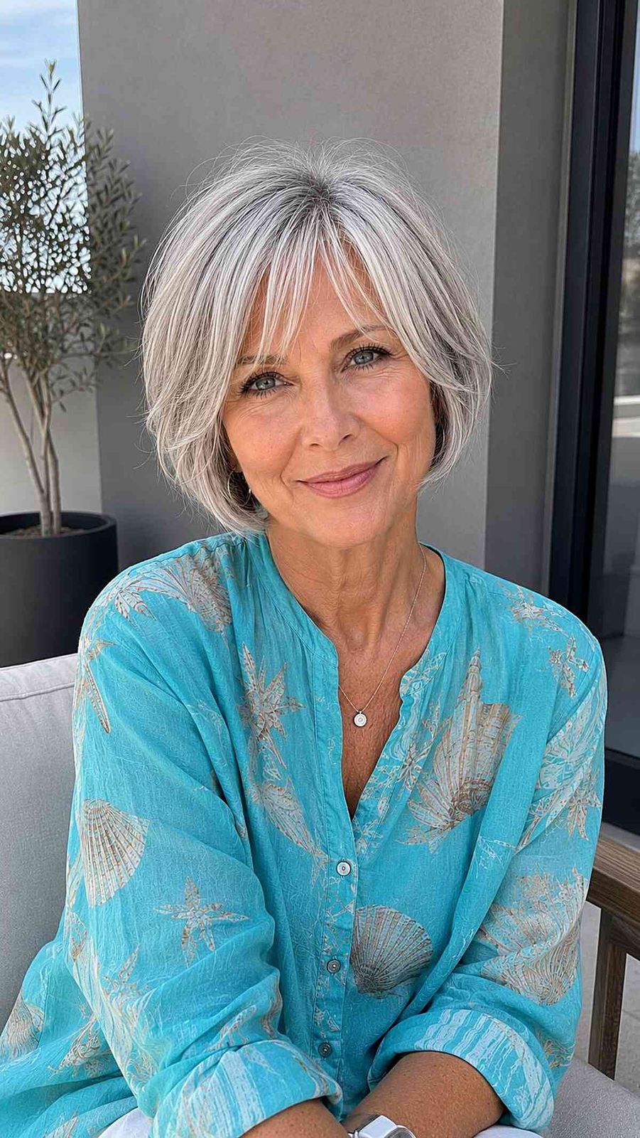 Silver-Grey Bob With Straight Fringe Silver-Grey Bob With Straight Fringe — Hair Color for Women Over 60