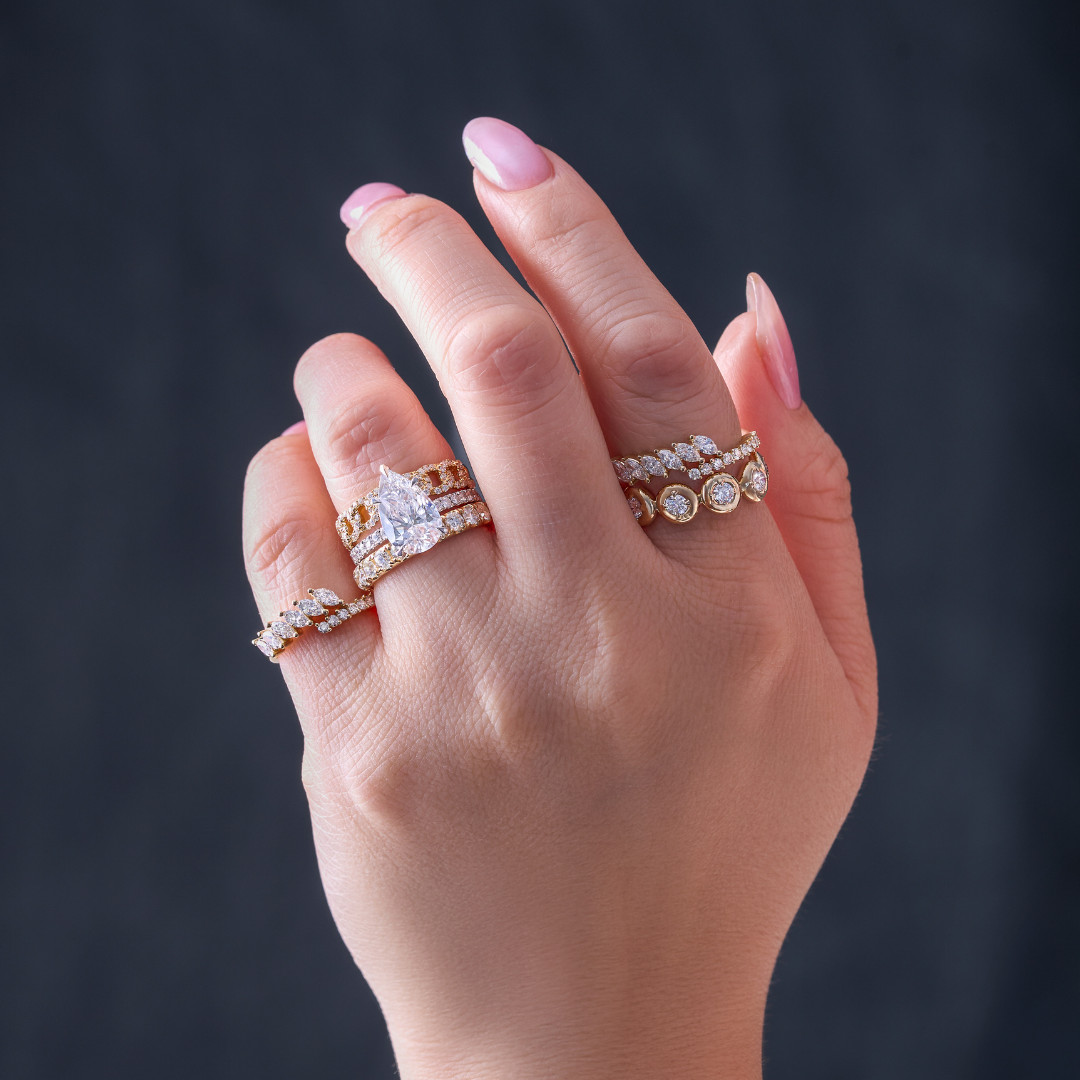 Statement Diamond Rings in a Gold Stack Statement Diamond Rings in a Gold Stack — Gold Ring Stack