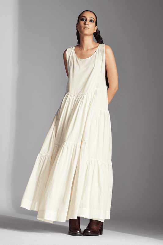 Tiered Maxi Dress: Off-White Cotton for Casual Days Tiered Maxi Dress: Off-White Cotton for Casual Days — Chola Outfits
