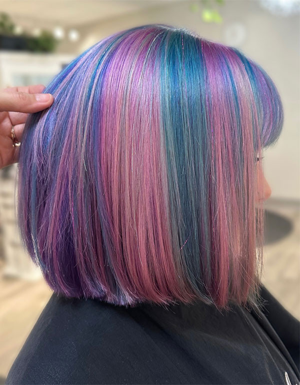 Sleek Bob With Pink and Blue Vertical Streaks Sleek Bob With Pink and Blue Vertical Streaks — Unicorn Hair