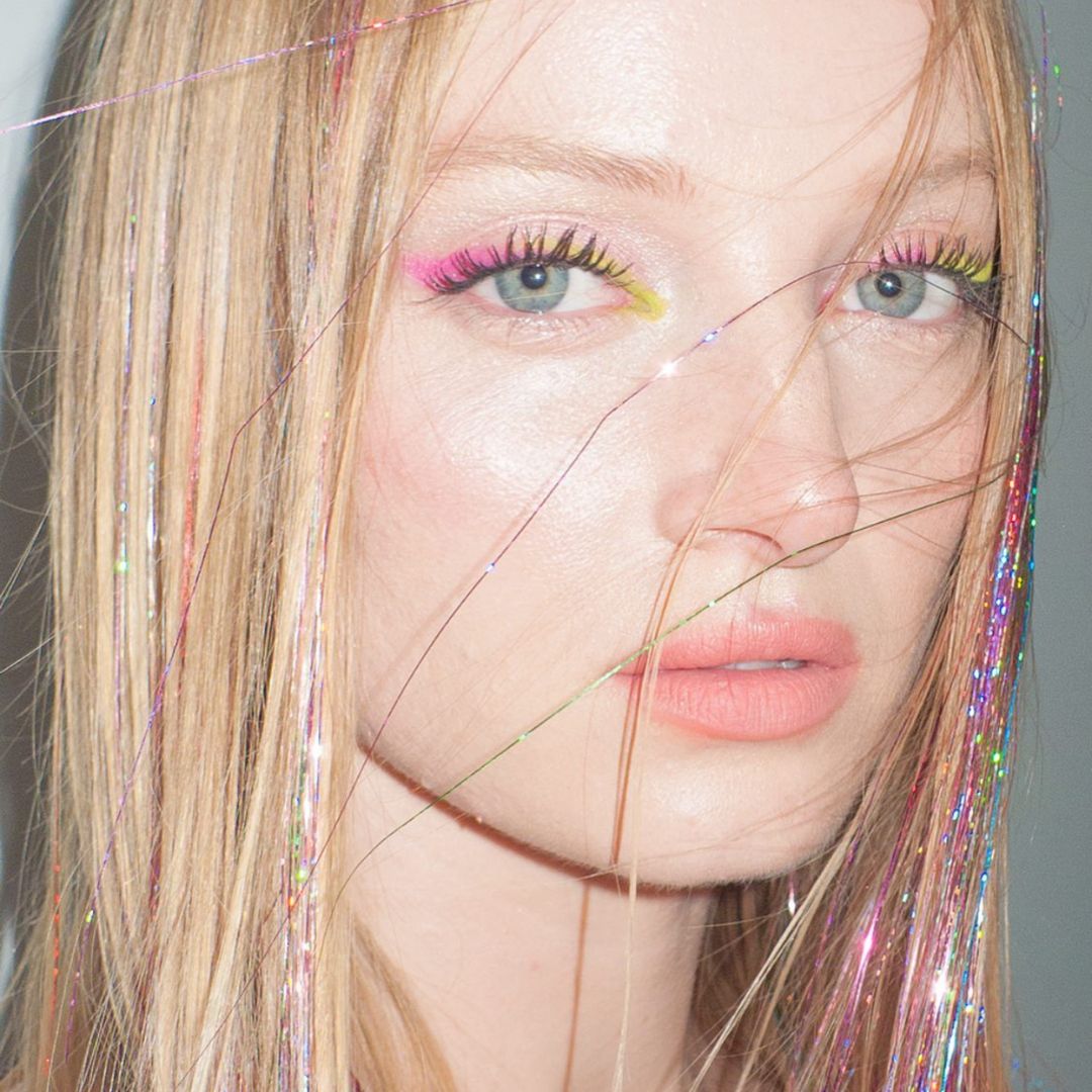 Rainbow Tinsel on Air Dried Blonde Hair — Hair Tinsel