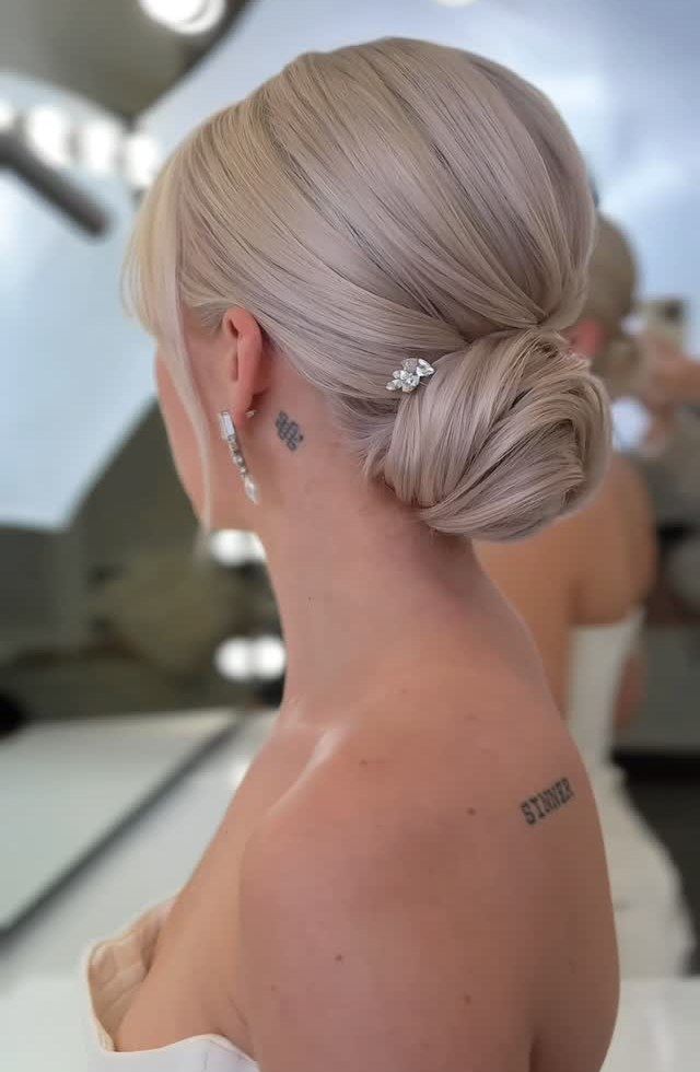 Icy Pearl Blonde Sleek Low Bun