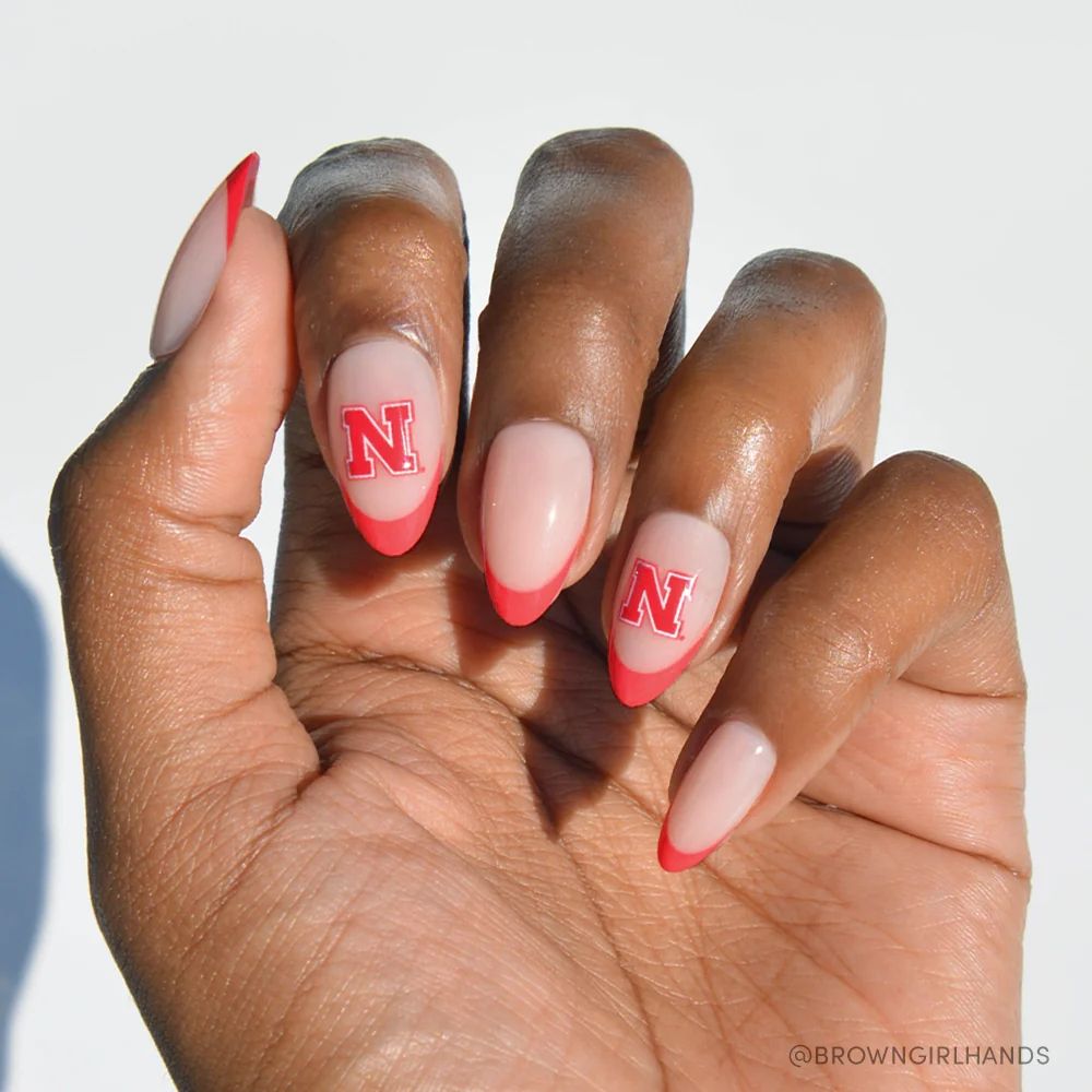 Team Logo French Tip Almond Nails — Softball Nails