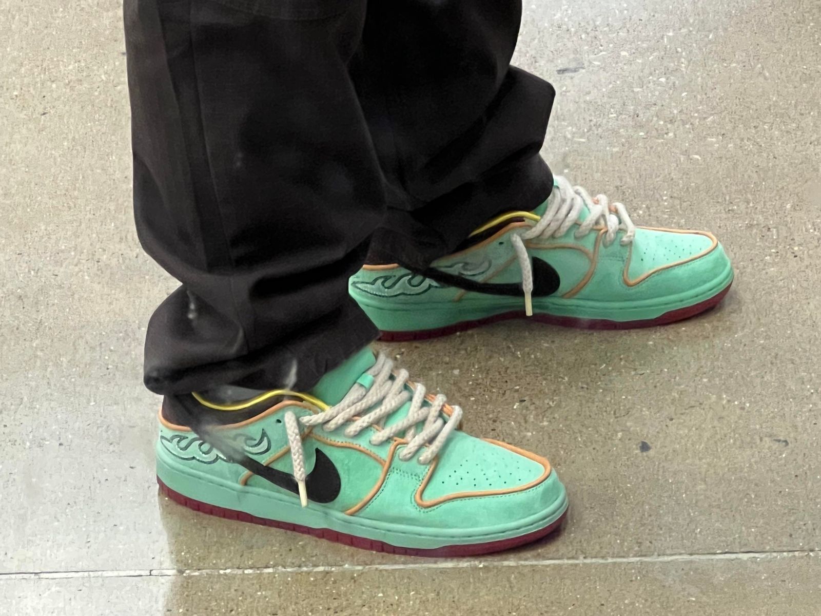 Mint Green and Orange Dunks with Black Pants Mint Green and Orange Dunks with Black Pants — Nike Dunk Outfits